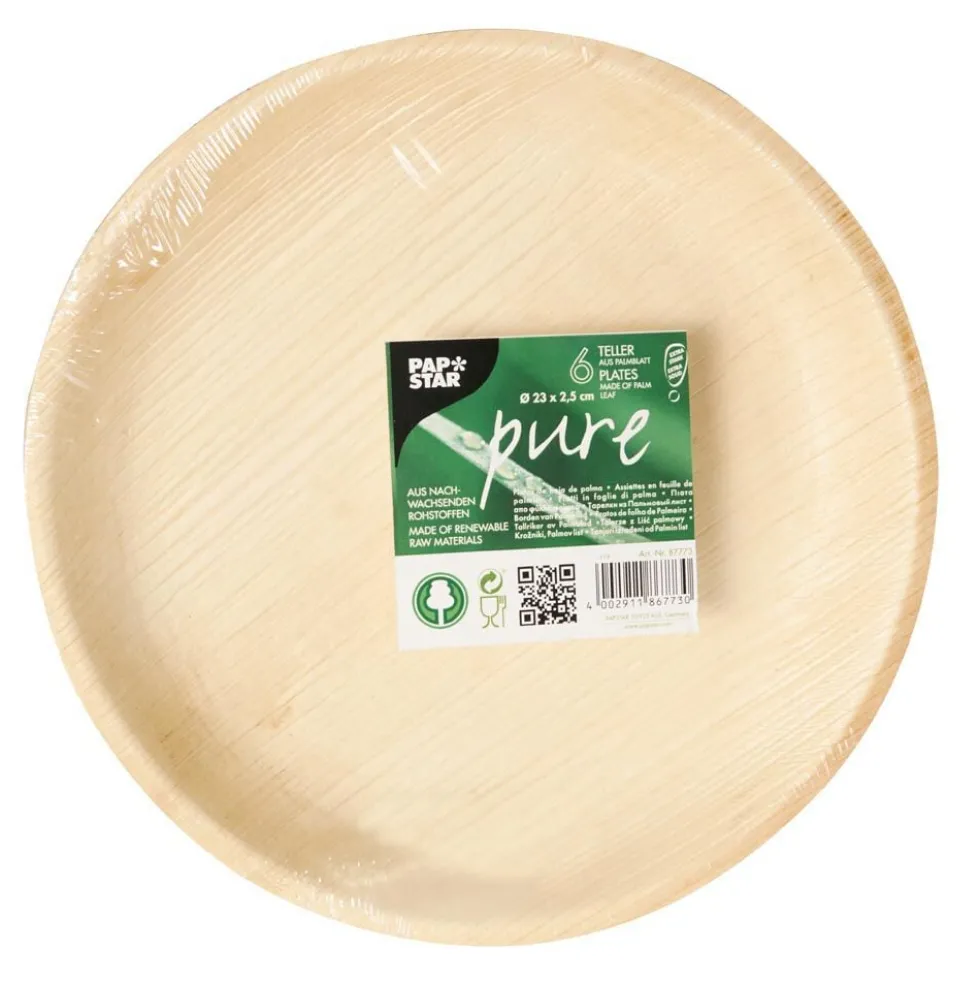 Lot de 6 assiettes rondes en feuille de palmier beige