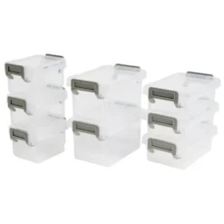 Lot de 8 boîtes de rangement 3 tailles plastique transparent - 2 modèles