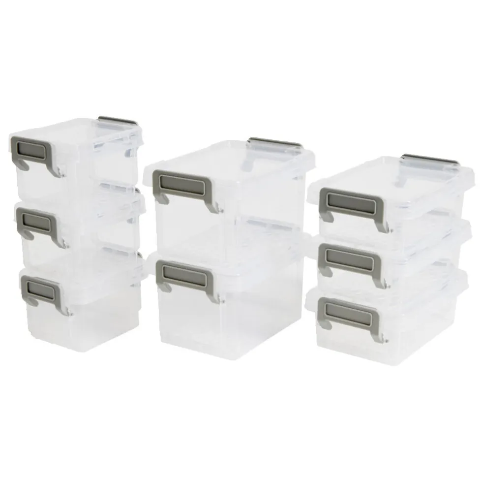 Lot de 8 boîtes de rangement 3 tailles plastique transparent - 2 modèles