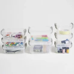 Lot de 8 boîtes de rangement 3 tailles plastique transparent - 2 modèles