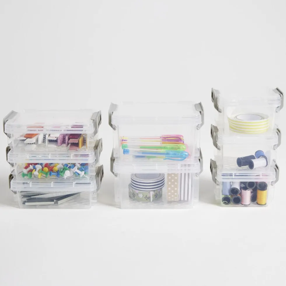 Lot de 8 boîtes de rangement 3 tailles plastique transparent - 2 modèles