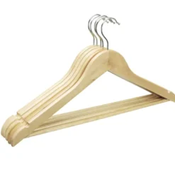 Lot de 5 cintres en bois beige avec crochet métal