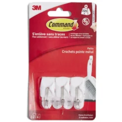 Lot de 3 crochets adhésifs 3M plastique blanc pointe métal
