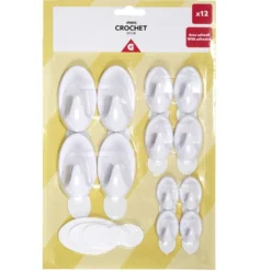 Lot de 12 crochets adhésifs plastique blanc