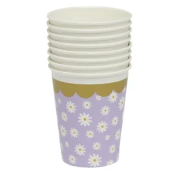 Lot de 8 gobelets motif pâquerette carton 24cl - 4 coloris