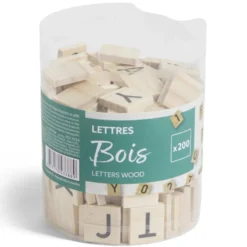 Lot de 200 lettres, chiffres et symboles en bois