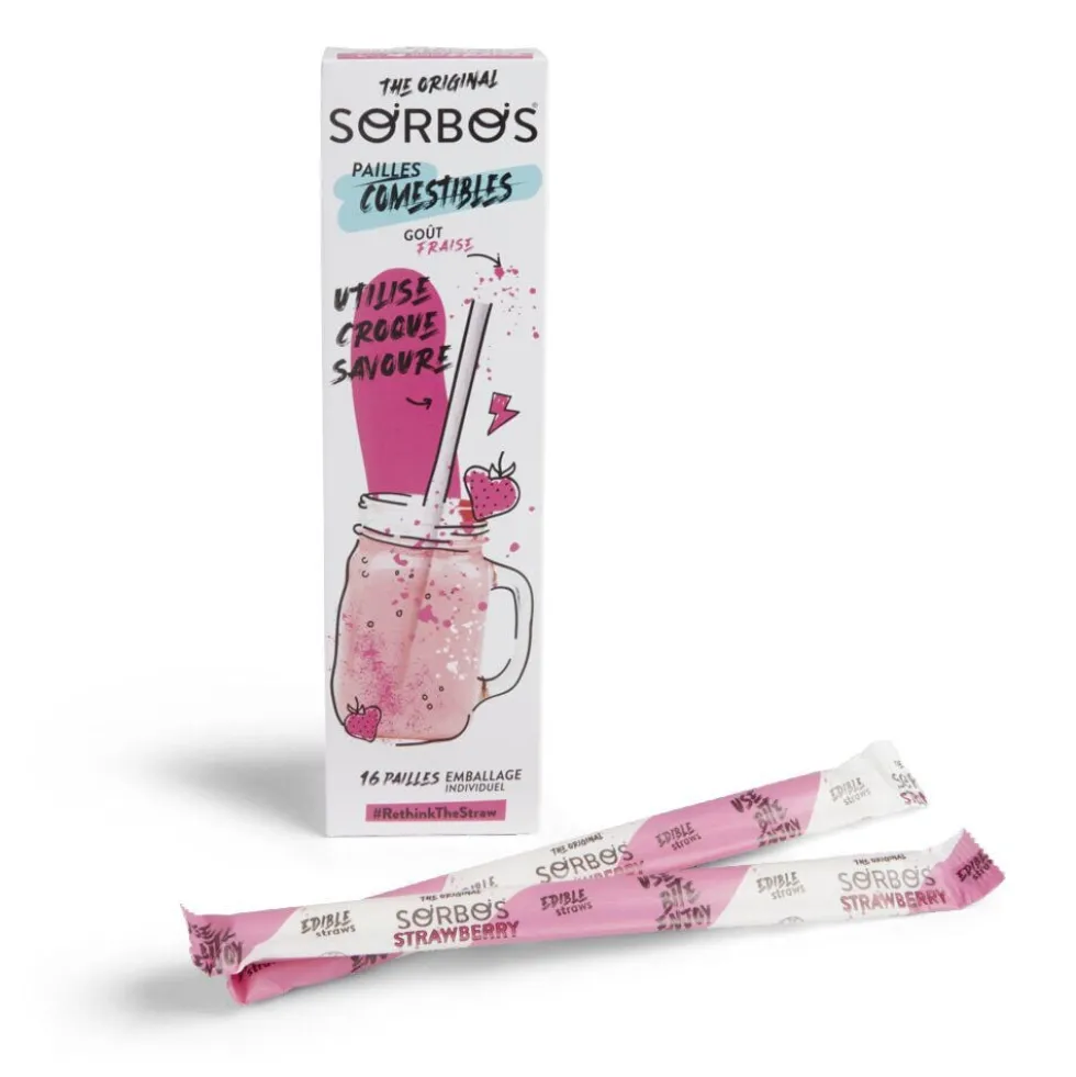 Lot de 6 pailles comestibles goût fraise