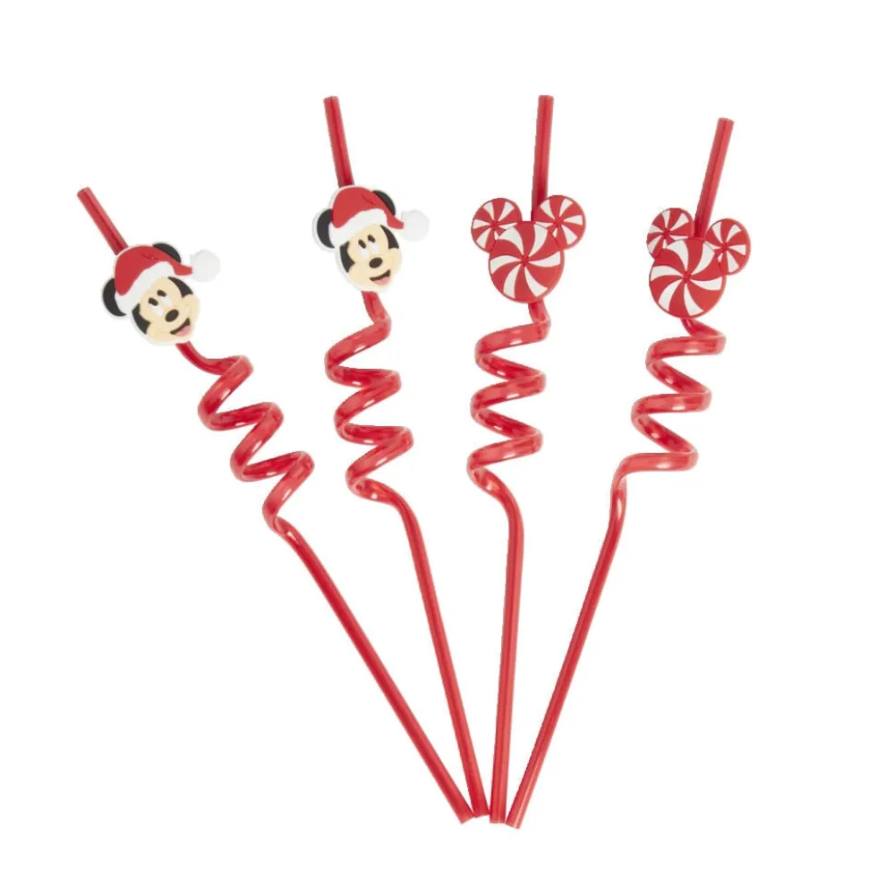 Lot de 4 pailles Disney spirale plastique réutilisable rouge L26,5cm