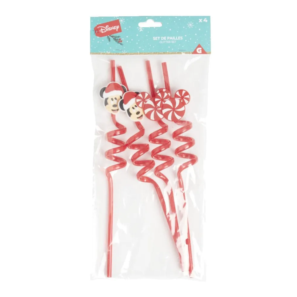 Lot de 4 pailles Disney spirale plastique réutilisable rouge L26,5cm