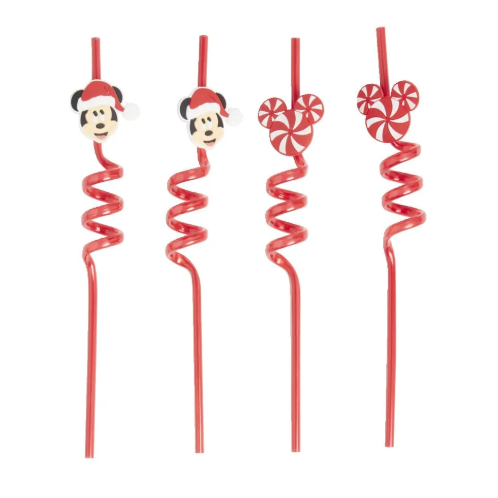 Lot de 4 pailles Disney spirale plastique réutilisable rouge L26,5cm
