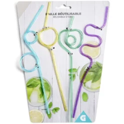Lot de 4 pailles réutilisables plastique L24cm