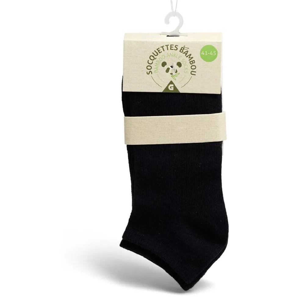 Lot de 2 paires de socquettes 41/45 en fibre de bambou noir