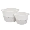 Lot de 2 panières en tissu et coton 2 tailles bicolore blanc et gris Ø38cm et Ø30cm