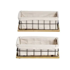 Lot de 2 panières métal et bois