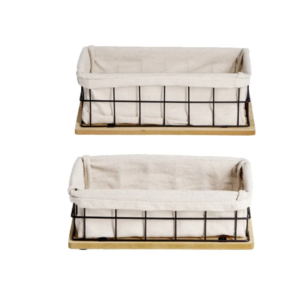 Lot de 2 panières métal et bois