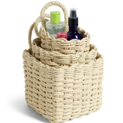 Lot de 3 panières tressées rangement salle de bain