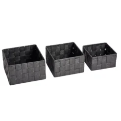 Lot de 3 panières tressées 3 tailles - 2 modèles gris clair ou foncé