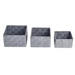 Lot de 3 panières tressées 3 tailles - 2 modèles gris clair ou foncé