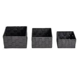Lot de 3 panières tressées 3 tailles - 2 modèles gris clair ou foncé