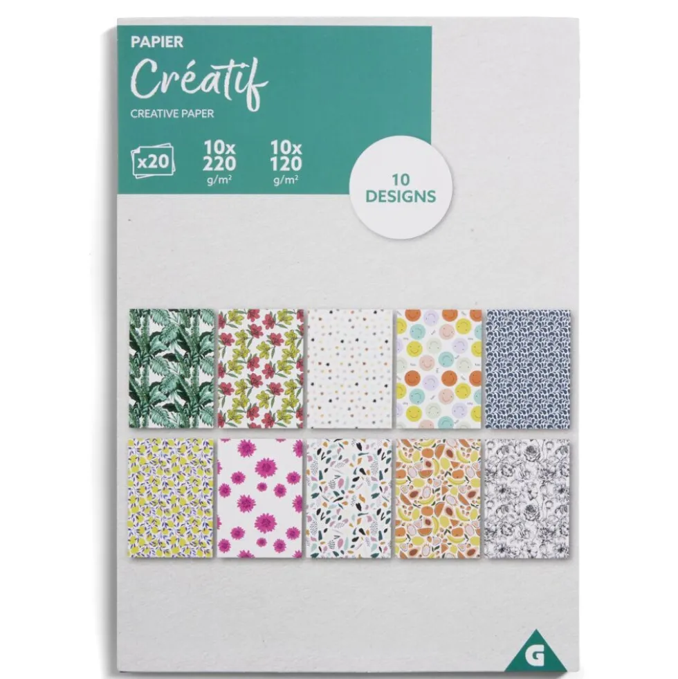Lot de 20 papiers créatifs 10 designs - 4 modèles