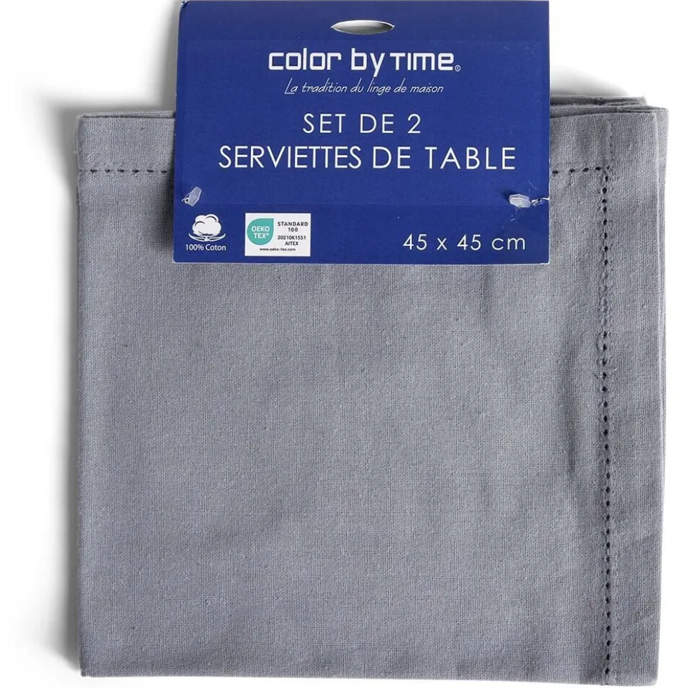 Lot de 2 serviettes de table coton 45x45cm - 4 coloris