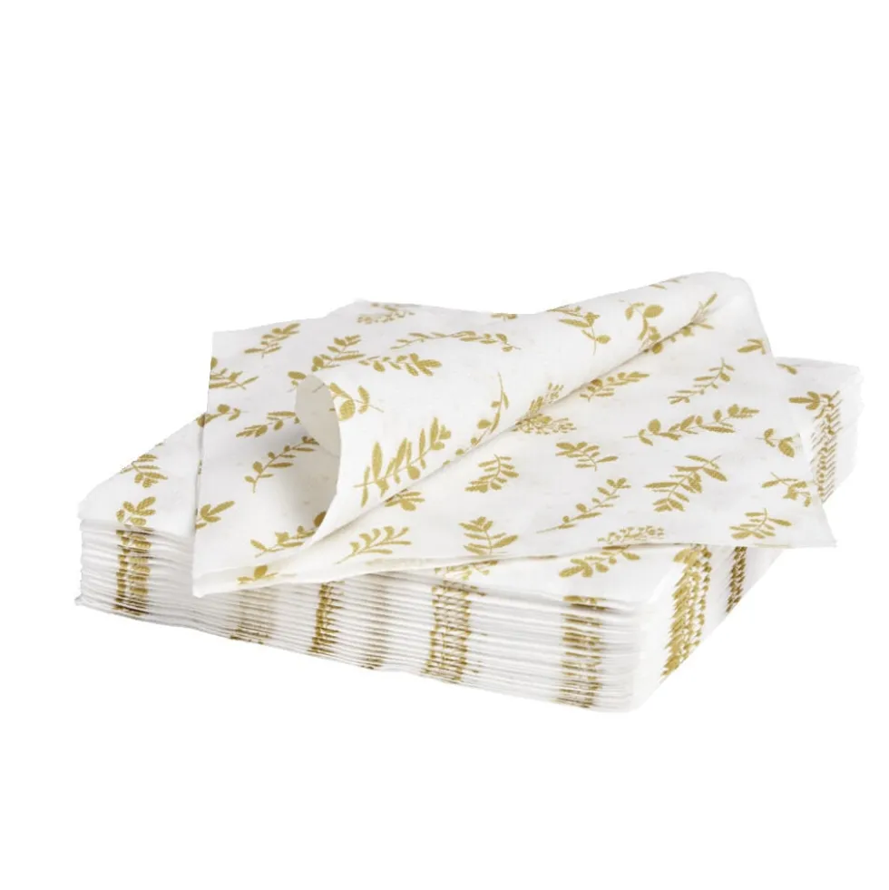 Lot de 20 serviettes en papier blanc motif confetti doré 40x40cm