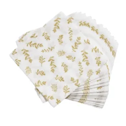 Lot de 20 serviettes en papier blanc motif confetti doré 40x40cm