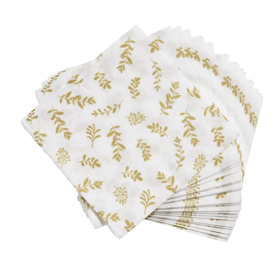 Lot de 20 serviettes en papier blanc motif confetti doré 40x40cm