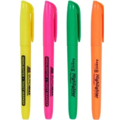 Lot de 4 surligneurs fins - orange vert rose jaune