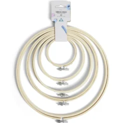 Lot de 5 tambours à broder différents diamètres bambou beige