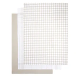 Lot de 3 torchons rectangulaires 50x70cm 100% coton blanc et beige
