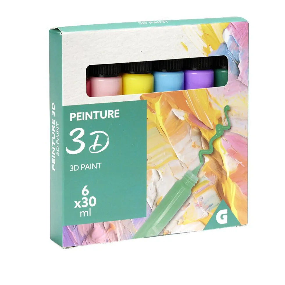 Lot de 6 tubes de peinture 3D acrylique 30ml