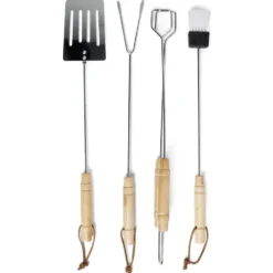 Lot de 4 ustensiles barbecue en acier chromé et bois