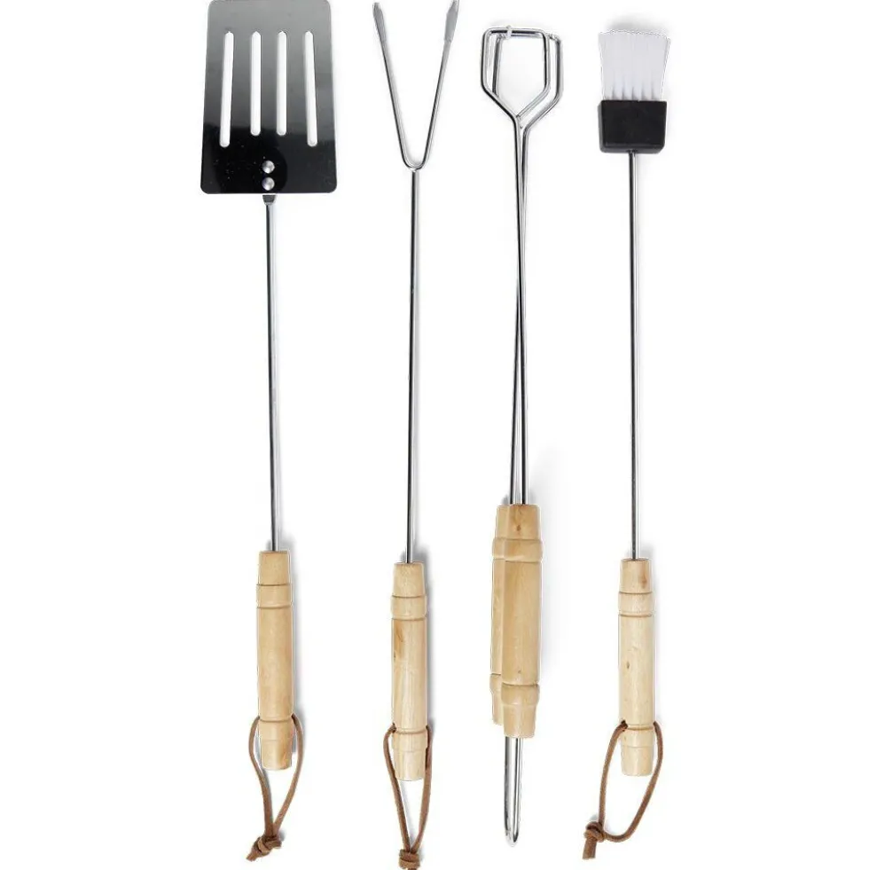Lot de 4 ustensiles barbecue en acier chromé et bois