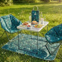 Loveuse pliable Curacao motif feuillage vert olive et noir L69xP85xH80cm