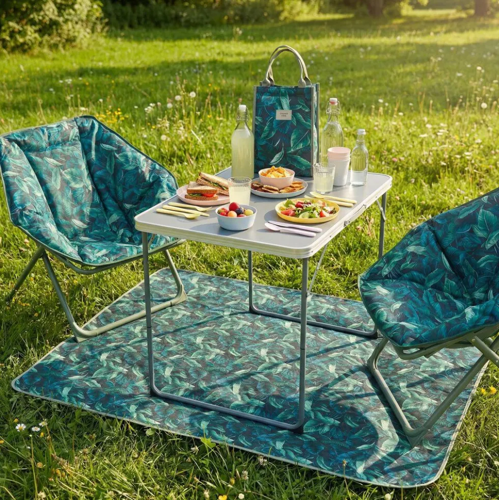 Loveuse pliable Curacao motif feuillage vert olive et noir L69xP85xH80cm