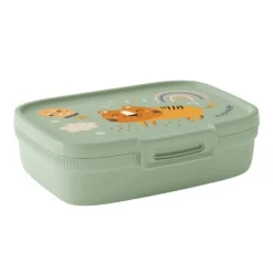 Lunchbox boîte à goûter 1,3L compartimentée motif chat plastique vert 21x15,5xH6cm