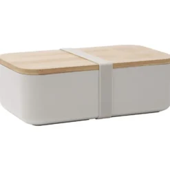 Lunchbox en plastique avec couvercle bambou +sangle silicone 900 ml