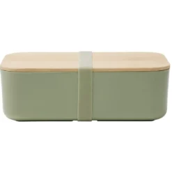 Lunchbox en plastique avec couvercle bambou +sangle silicone 900 ml