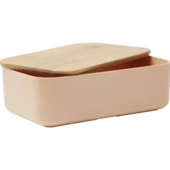 Lunchbox en plastique avec couvercle bambou +sangle silicone 900 ml