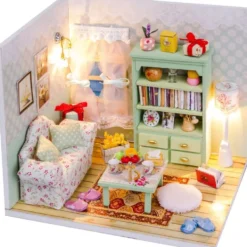 Maison miniature à assembler avec lumière LED - Salon