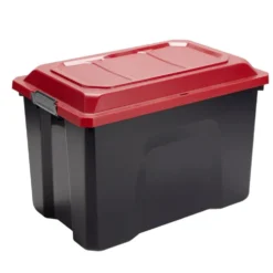 Malle de rangement 40L polypropylène noir couvercle rouge 58x27,5xH38,5cm