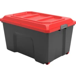 Malle de rangement polypropylène noir couvercle rouge 78,5x45xH53,5cm