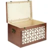 Malle rangement en bois fermeture et poignées métal carreau de ciment 48x32xH30cm