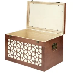 Malle rangement en bois fermeture et poignées métal carreau de ciment 48x32xH30cm