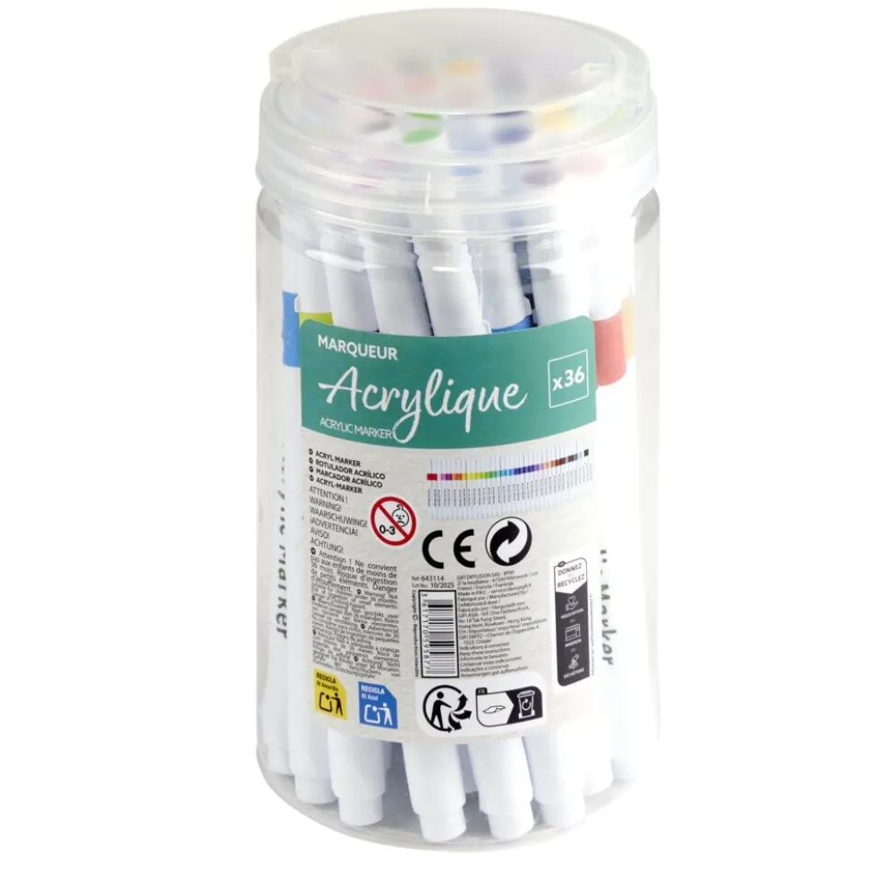 Marqueur acrylique x36 dans pot