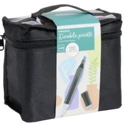 Marqueur double pointe x60 dans pochette transport noir 18,5x12xH16cm