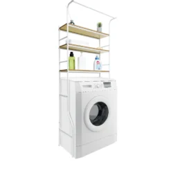 Meuble buanderie métal bois blanc et naturel 3 niveaux