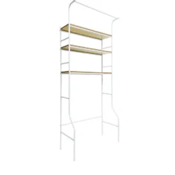 Meuble buanderie métal bois blanc et naturel 3 niveaux