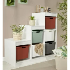 Meuble de rangement casiers escalier bois blanc